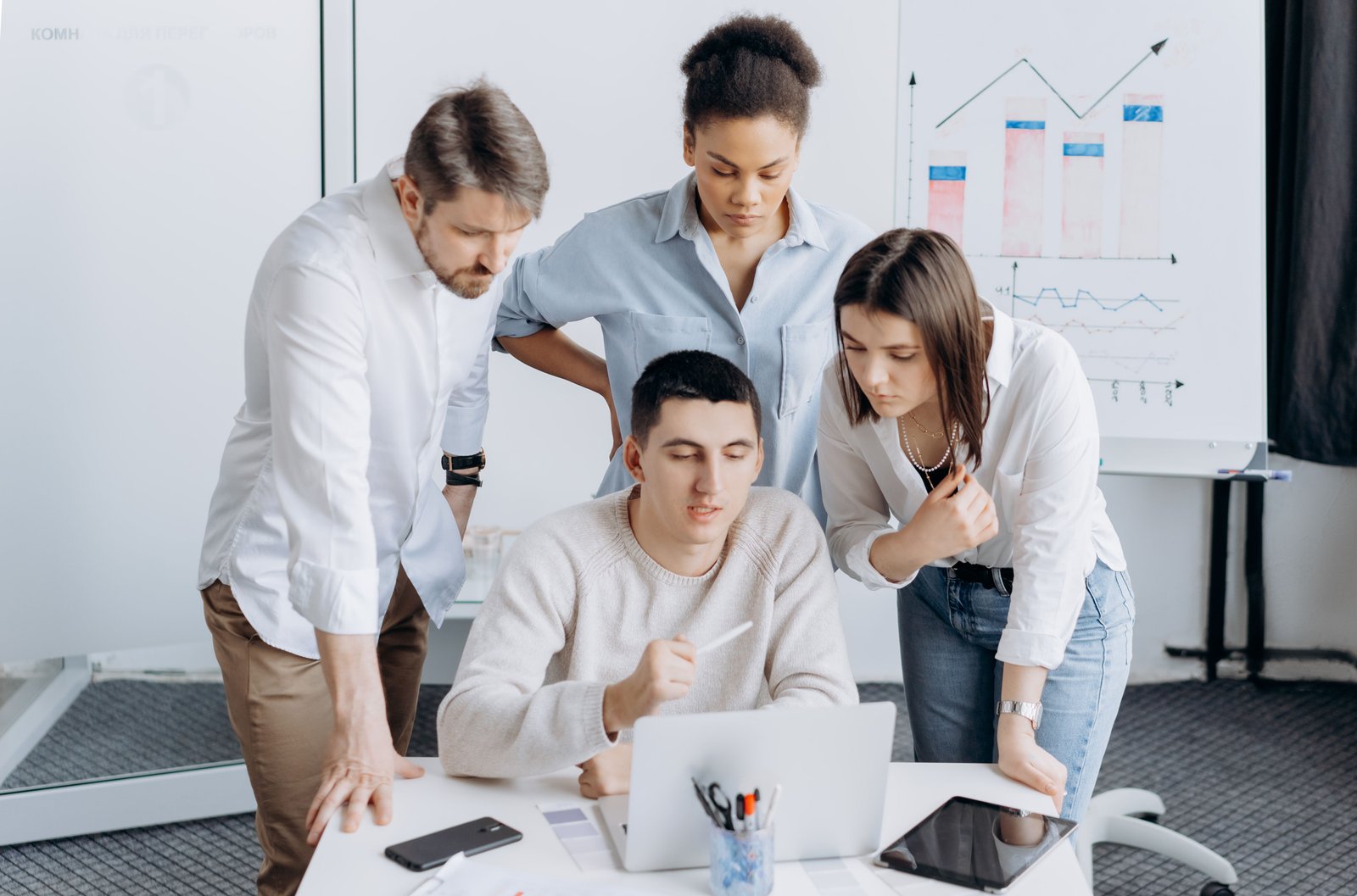 Professionals collaborating on growth strategy with charts