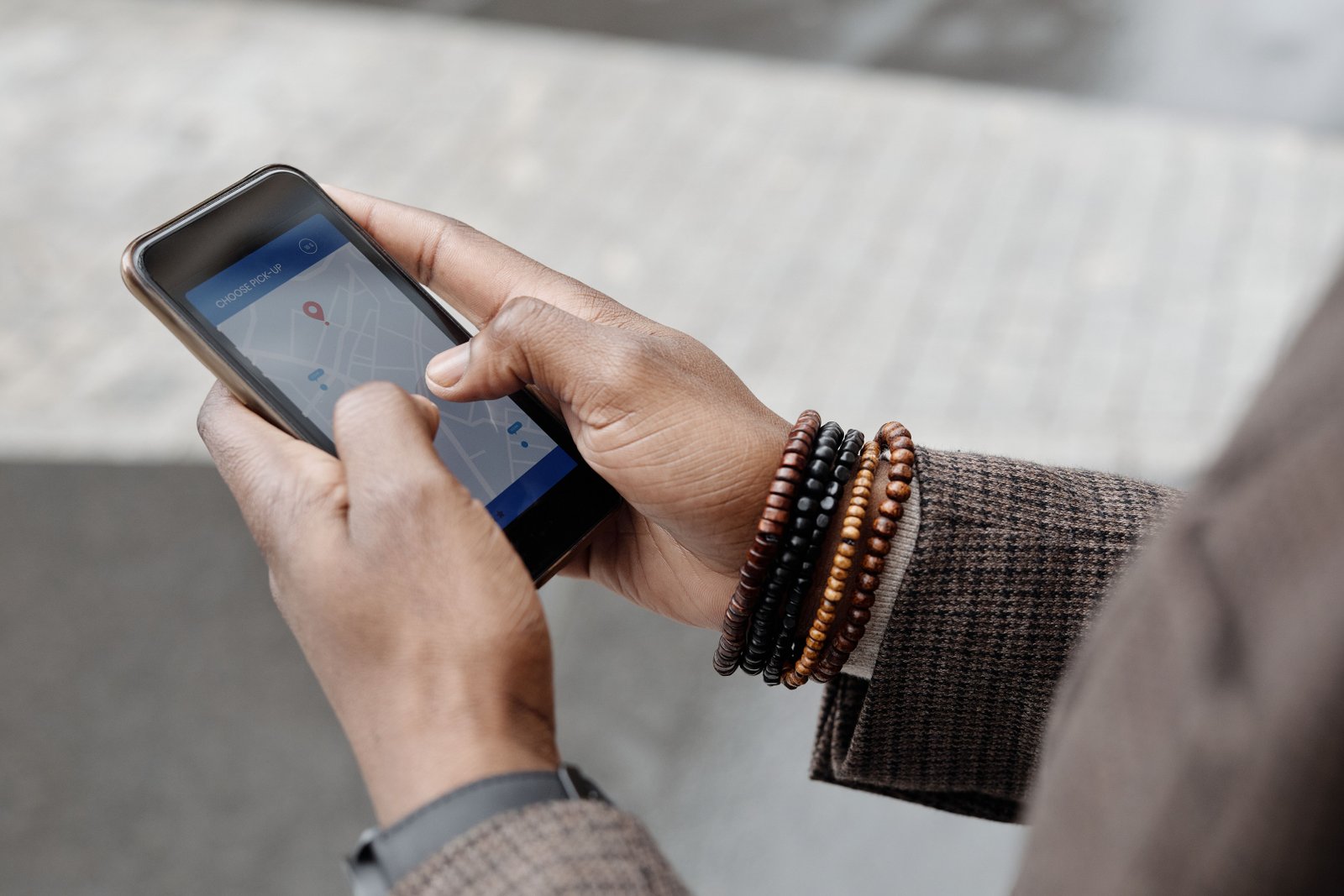 Customer using a phone map app to find a nearby business