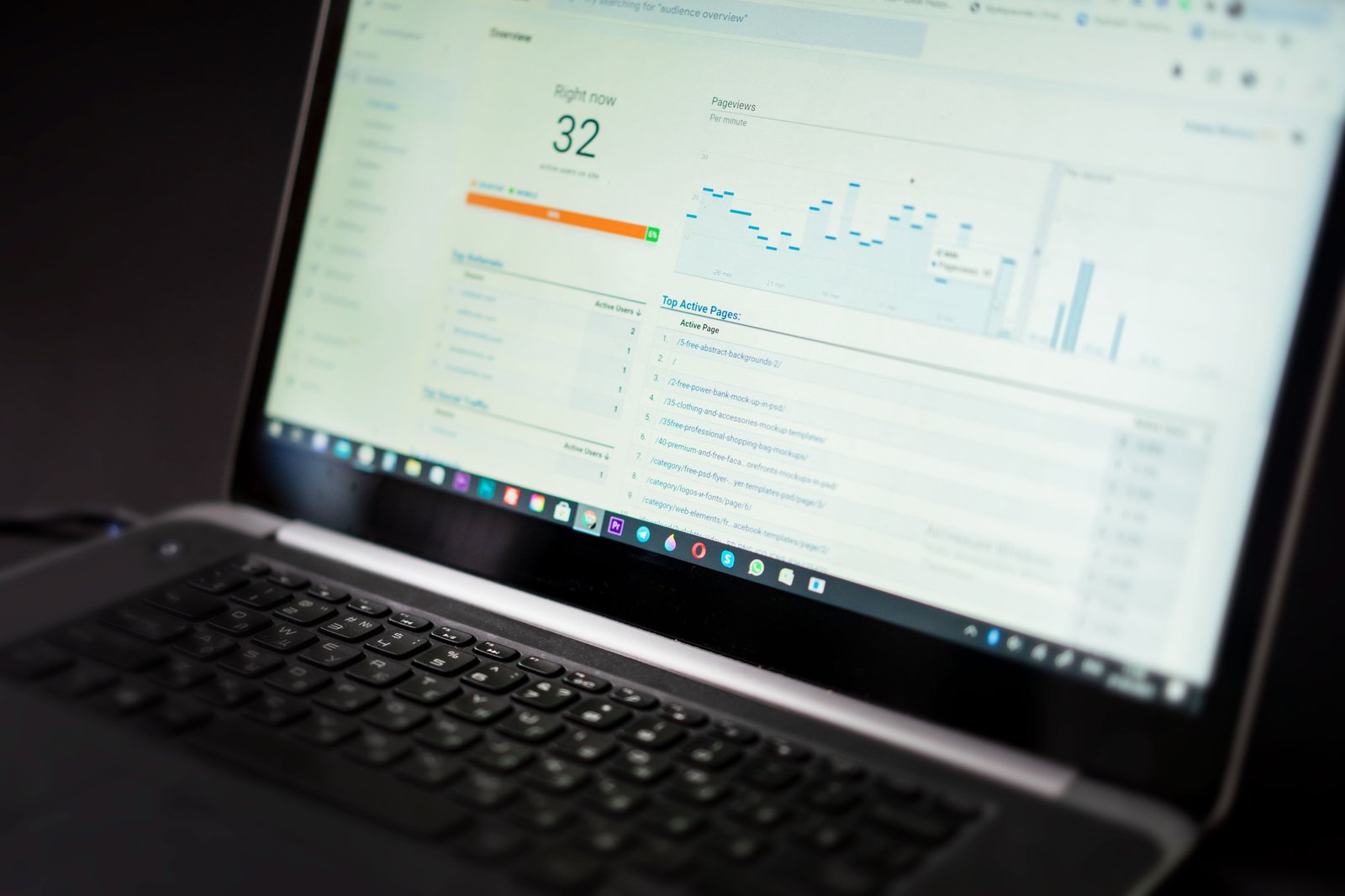 Analytics dashboard open on a laptop for SEO performance review